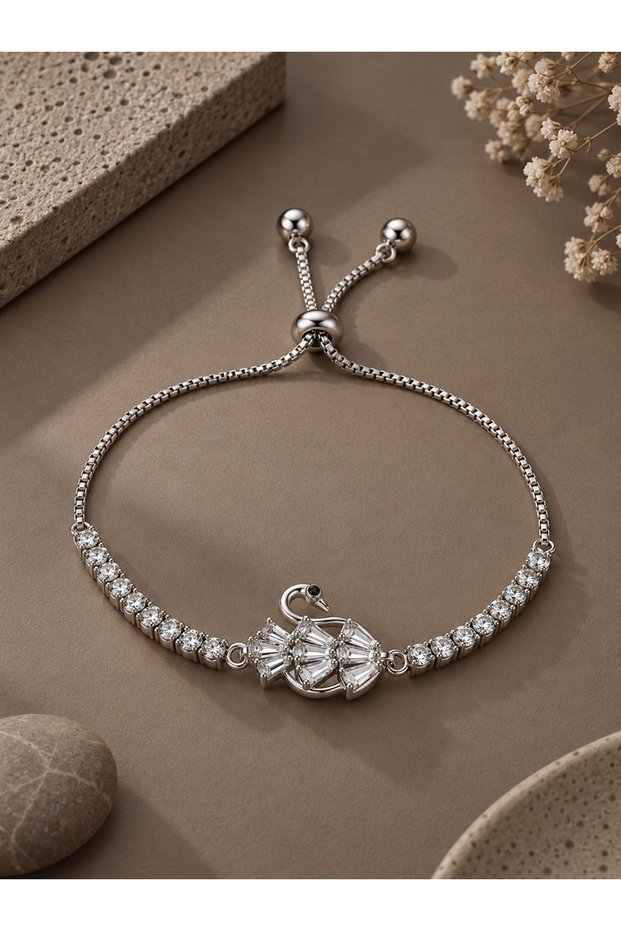 Silver Color Zircon Stone Brass Swan Model Elevator Bracelet