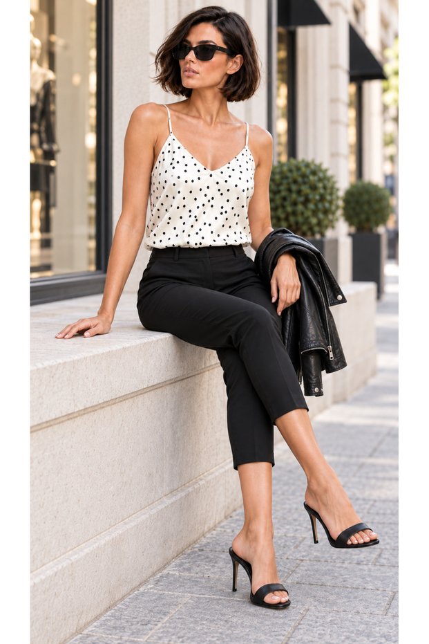 Polka Dot Strap Woven Blouse