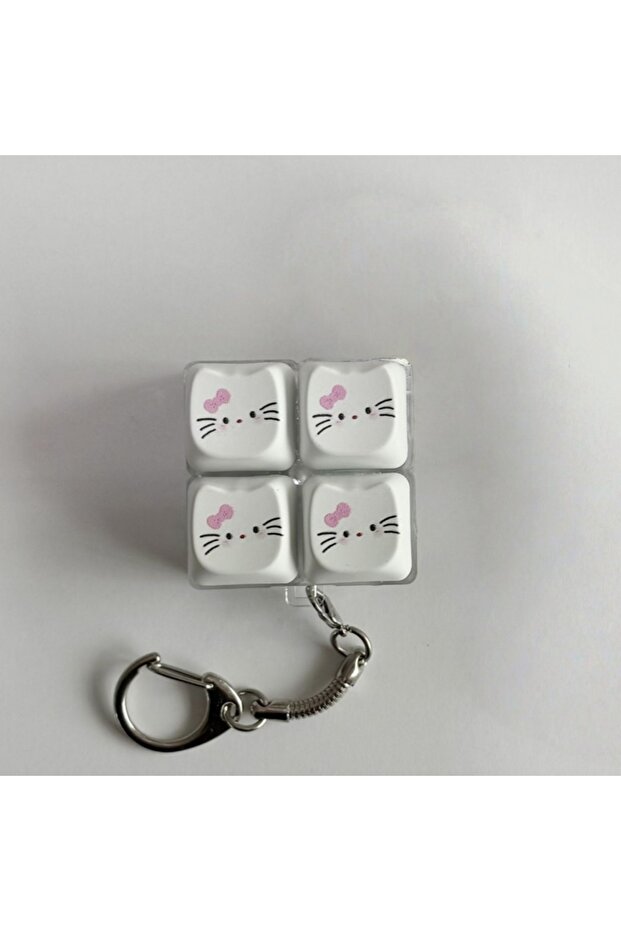 4-2 Kawaii Hello Kitty Luminous Fidget Keychain Cute Cat Ear Keyboard Press Toy, Glow in Dark Stress