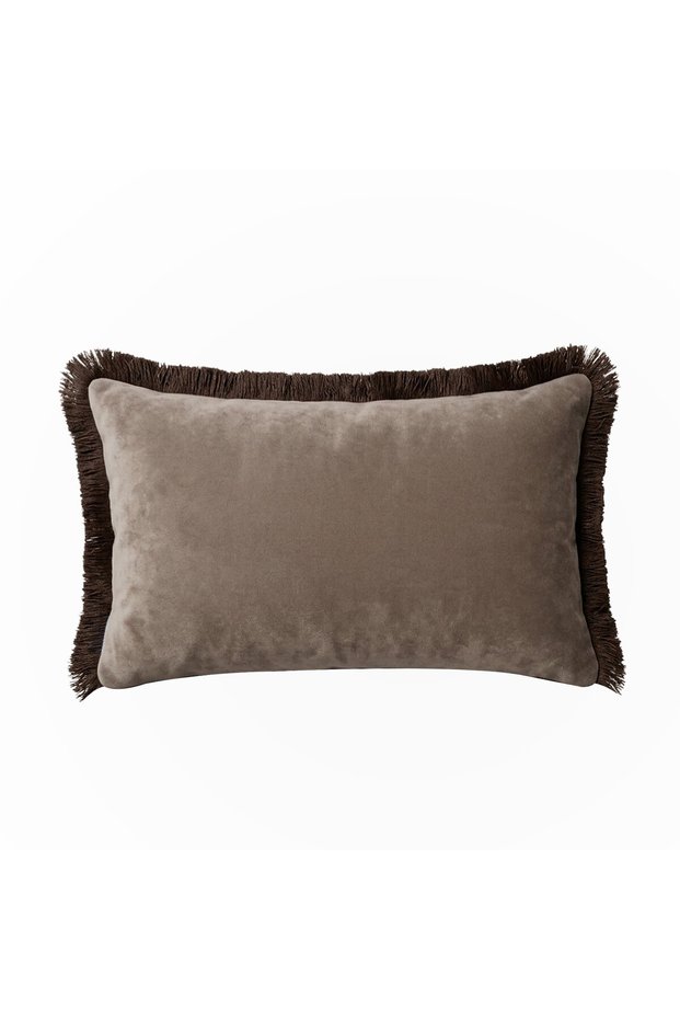 "Taupe" Tasseled Throw Pillow Cover -30X50 - Brown