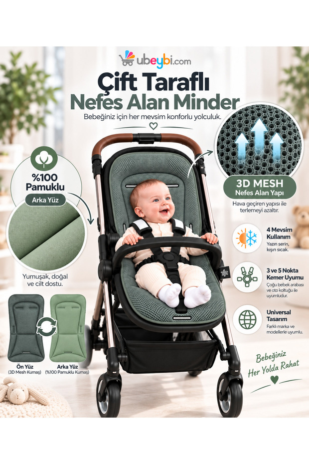 3D Mesh Stroller and Baby Car Cushion 4 Seasons Double-Sided Anti-Sweat Universal Baby Car Seat Cushion