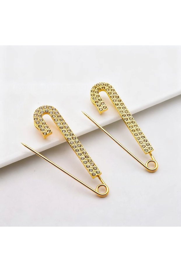 2PCS-Gold Luxury Elegent Gold Color Crystal Zircon Pins Fashion Women Rhinestones Brooches Safety Me