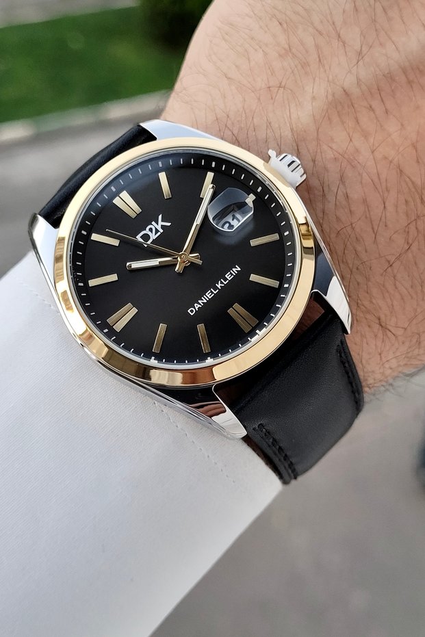 Gray Gold Case, Black Color Strap, 42 Mm, Same as in the Image, Men's Wristwatch with Calendar