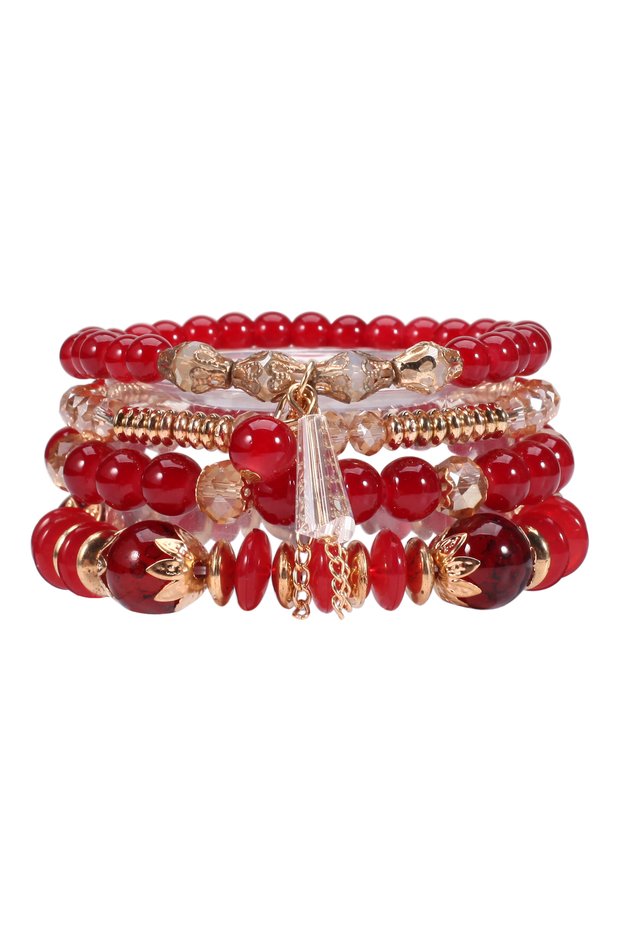 red Bohemian Stackable Bead Bracelets for Women Multilayered Bracelet Pendant Charm Stretch Bangles