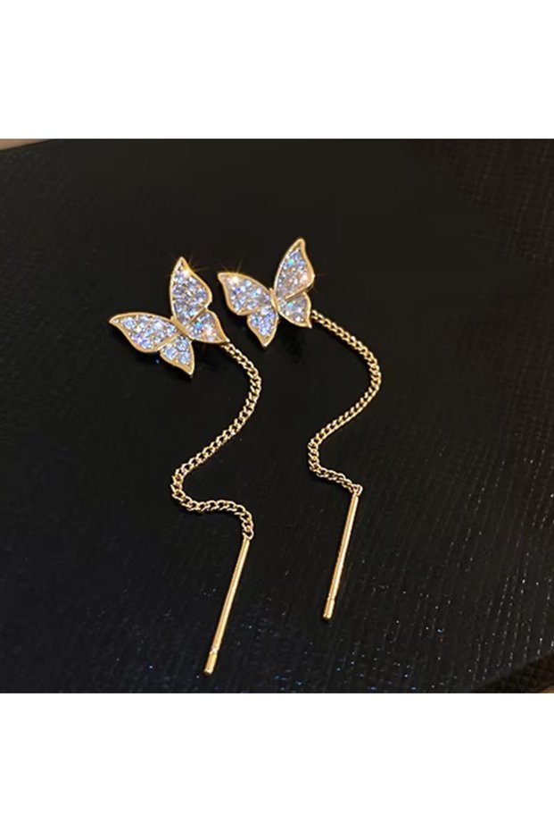 Style15 Gold Plating Wave Long Fringe Square Geometric Ear Lines Women Flowers Butterfly Water Drop