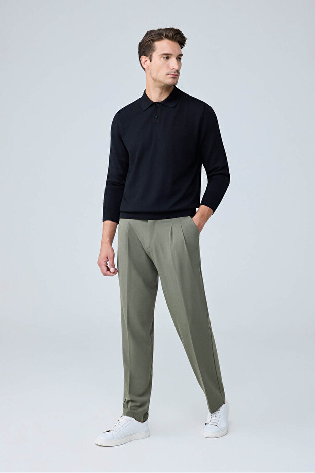Men's Viscose Blended Side Buckle Pleated Baggy Trousers Khaki 0171Dngr