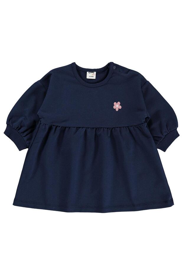 Floral Embroidered Basic Dress for 6-18 Months - Navy Blue