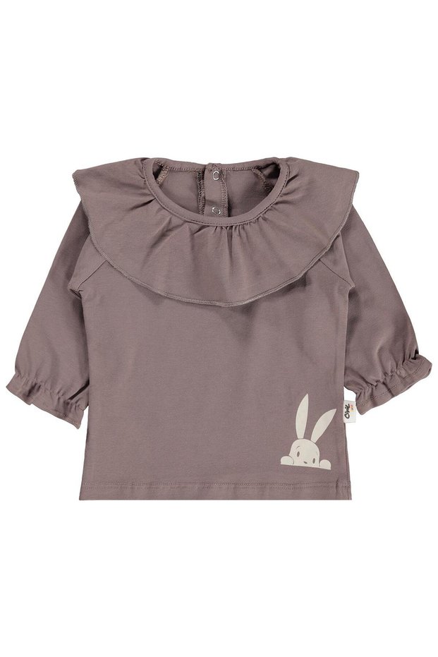 Rabbit Printed Drawstring Sleeve Sweatshirt for 6-18 Months - Brown
