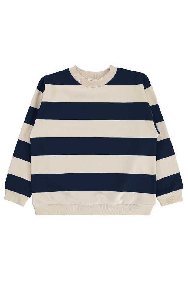 Thick Striped Basic Sweatshirt for 6-9 Years Old - Navy Blue