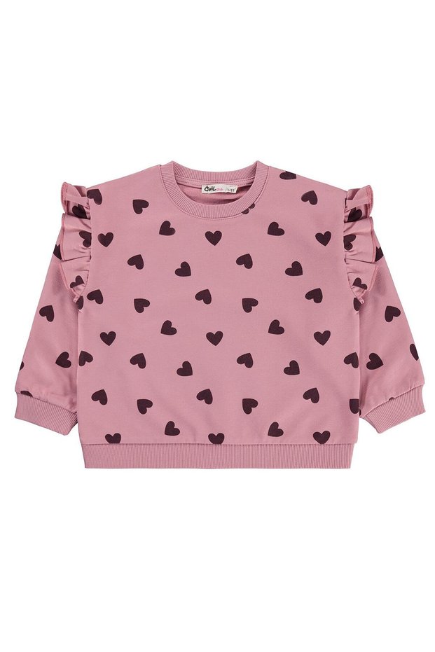 Heart Patterned Sweatshirt for 2-5 Years Old - Pink