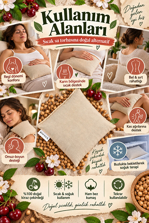 Cherry Seed Heating Pillow | 20 X 20 cm | Raw Cloth | For Waist, Shoulder and Menstrual Pain