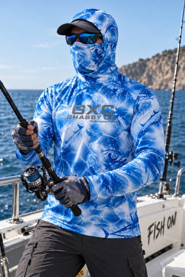 Men's Face Masked Breathable Moisture Wicking Hooded Stretchy Fabric Fishing Biker Sailing Long Sleeve Sports Sweatshirt