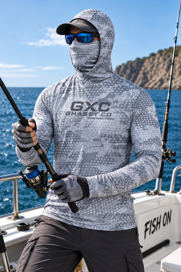 Men's Face Masked Breathable Moisture Wicking Hooded Stretchy Fabric Fishing Biker Sailing Long Sleeve Sports Sweatshirt