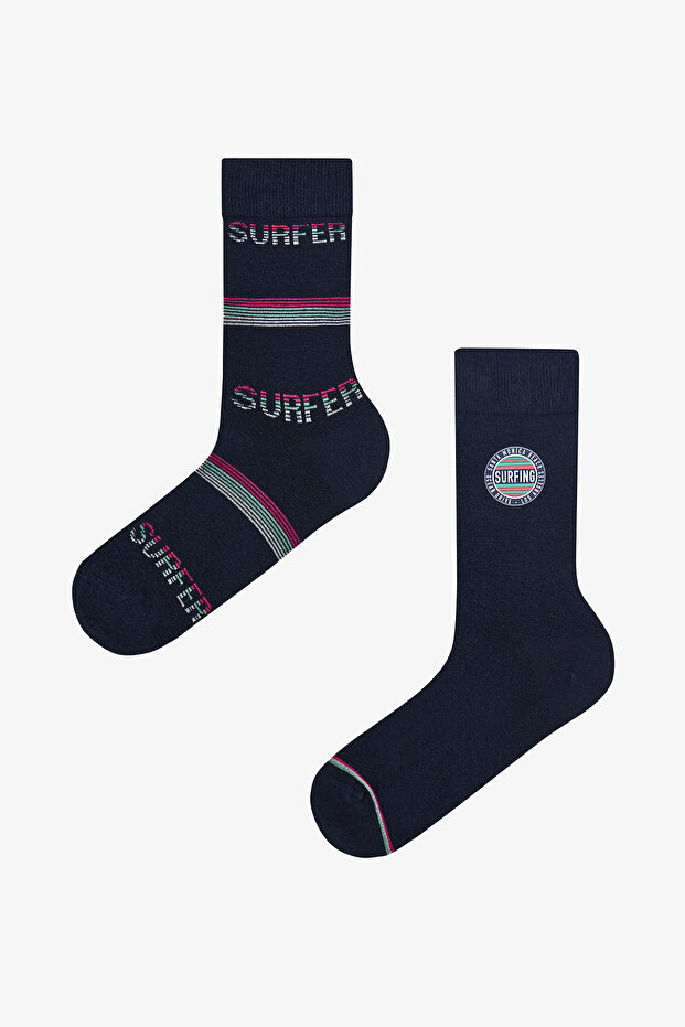 Men's Wave Club Slogan Patterned 2 Pair Socks