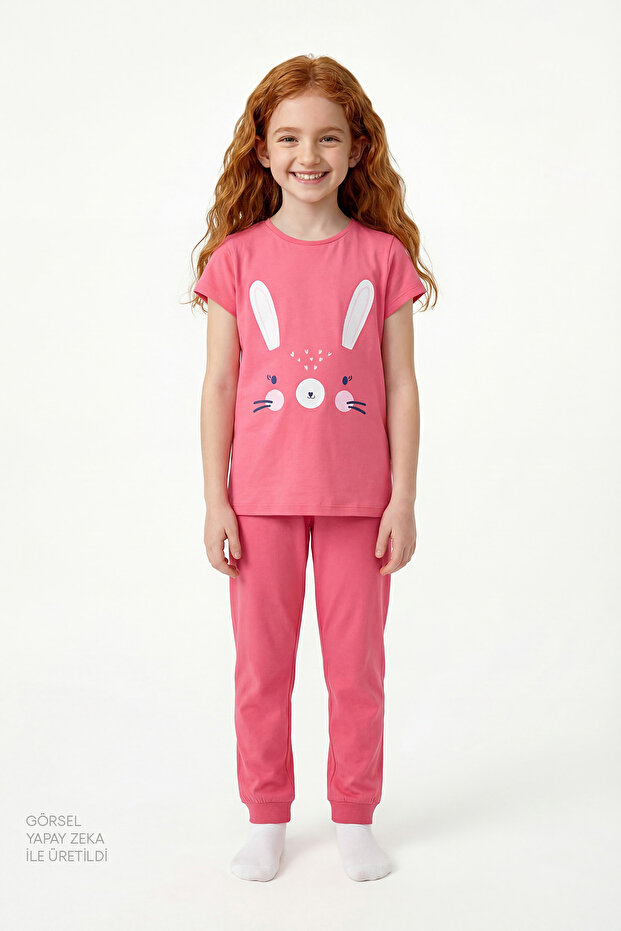 Girl's Pink Cute Rabbit 2-Piece Pajama Set