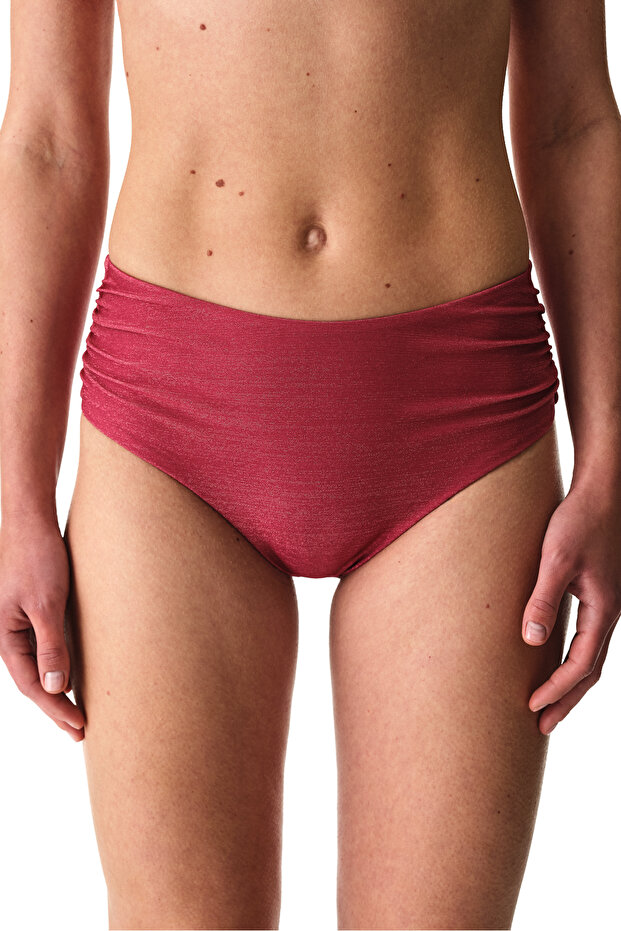 Fuchsia Dayana Gathered Glitter High Waist Bikini Bottom