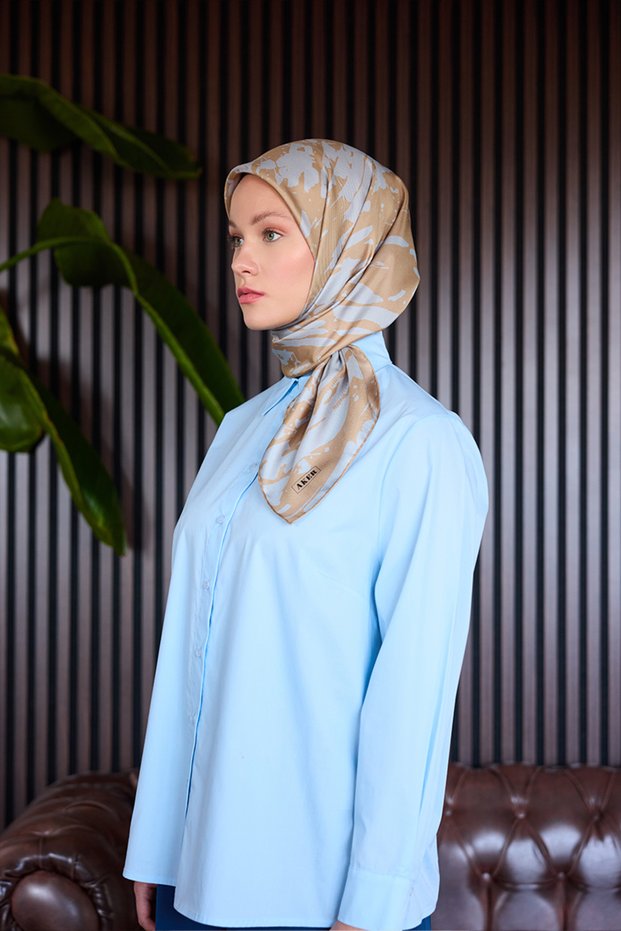 Brown 90X90 Silk Crepe Satin Scarf