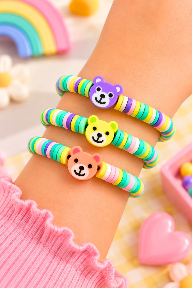 Colorful Children's Bracelet Set of 3 with Animal Figures