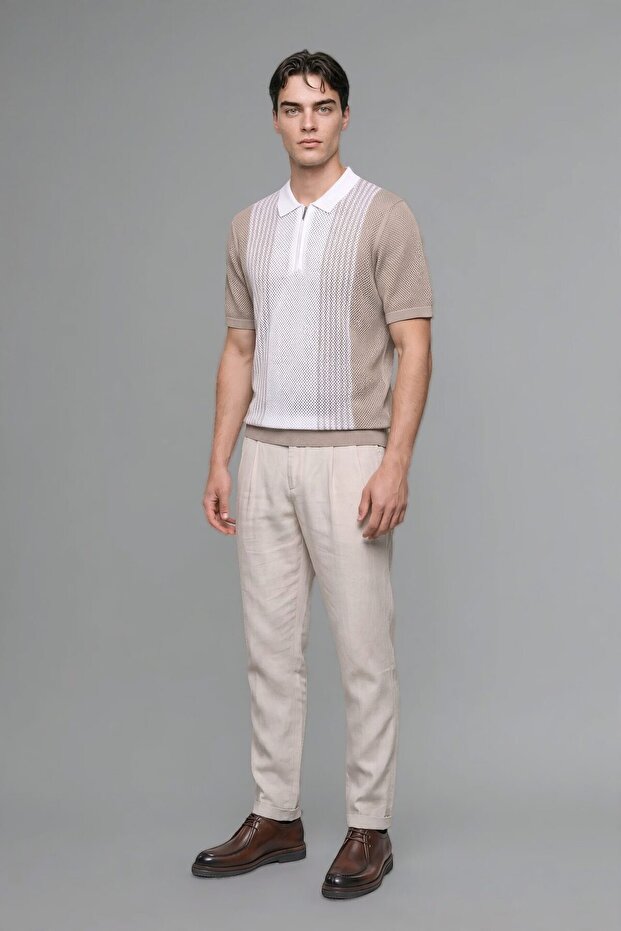 Standard Fit Polo Neck Half Zip Knitwear Short Sleeve T-Shirt E5438Ax25Sm