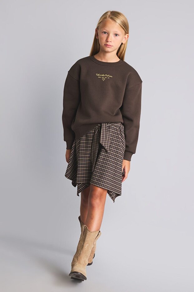 Checkered Elastic Waist Asymmetrical Mini Skirt for Girls I5550A826Wn