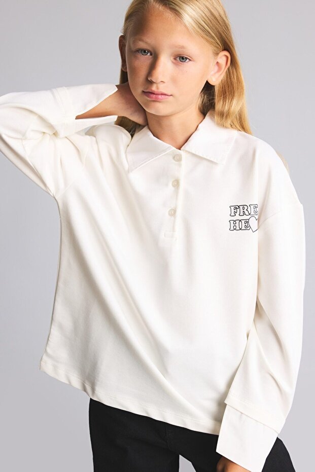 School Printed Thick Fabric Long Sleeve Polo T-Shirt Girls I1642A826Au
