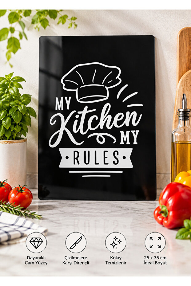 Glass Cutting Board Unbreakable Tempered 25X35 cm Black Patterned Non-Slip