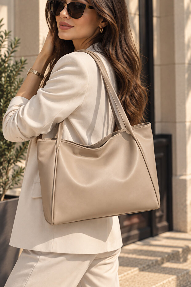 Mink Large Size Women's Shoulder Bag with Zipper, Large Internal Volume, Daily Shopper Bag