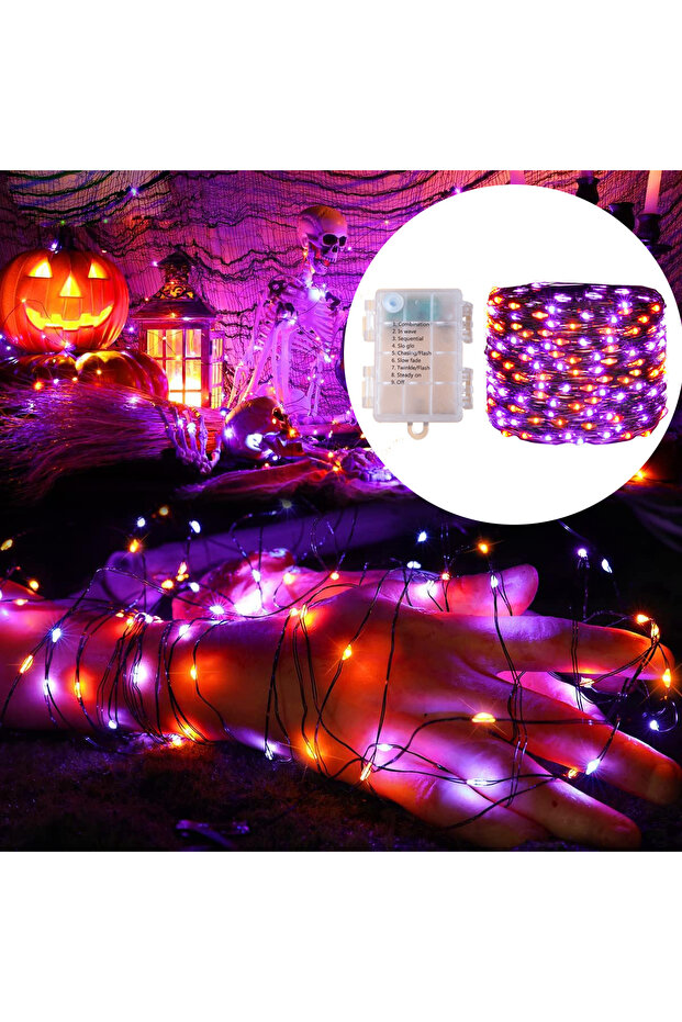 5M 50LED Battery Box Purple and Orange 5M-20M Halloween Lights LED Purple Orange String Light Fairy