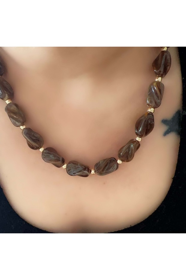 Brown Bead Necklace 42+5cm Acr8867