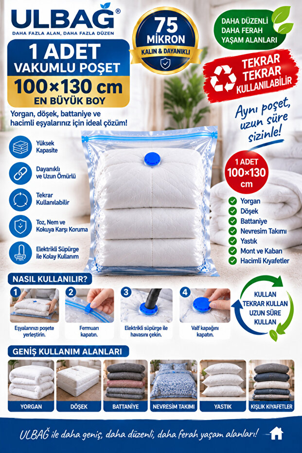 1 Piece Extra Large 100 cm x 130 cm Vacuum Bag for Duvet and Mattress