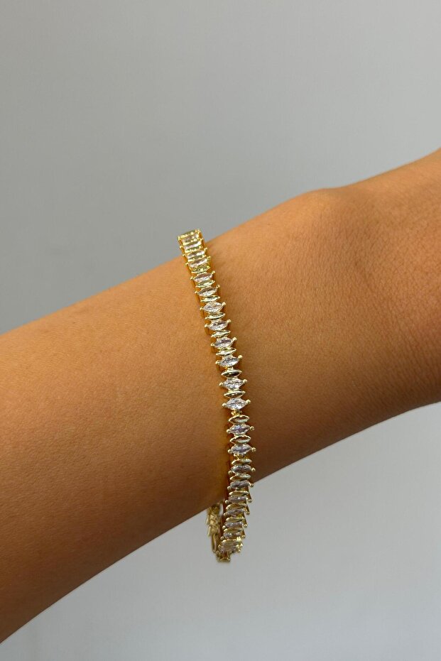 Steel Gold Stone Plate Zircon Bracelet