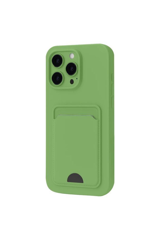 Apple iPhone 16 Pro Case Kelvin Silicone with Business Card Holder - Light Green