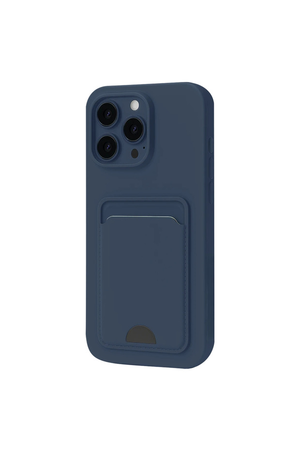 Apple iPhone 16 Pro Max Case Kelvin Silicone with Business Card Holder - Navy Blue
