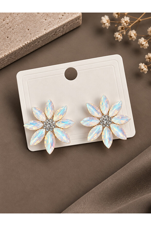 White Color Crystal Stone Lotus Flower Model Women's Earrings