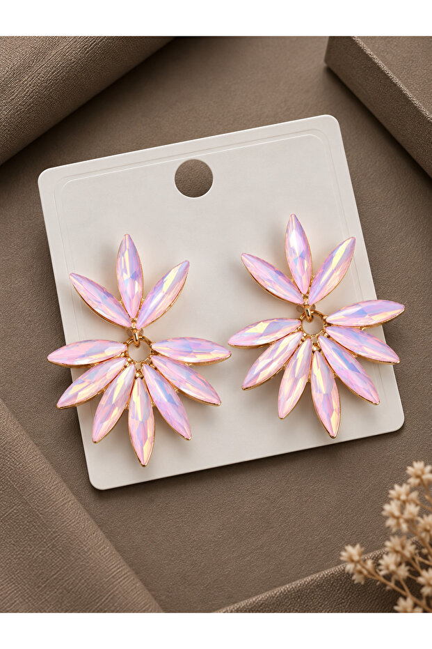 Pink Color Crystal Stone Lotus Model Women's Earrings