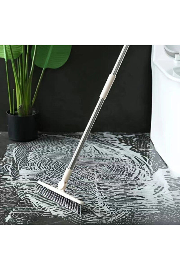 WA1292-White 1pc Bathroom Floor Brush For Hotel, Hard Bristle Scrub Brush, Long Handle Bathroom Tub