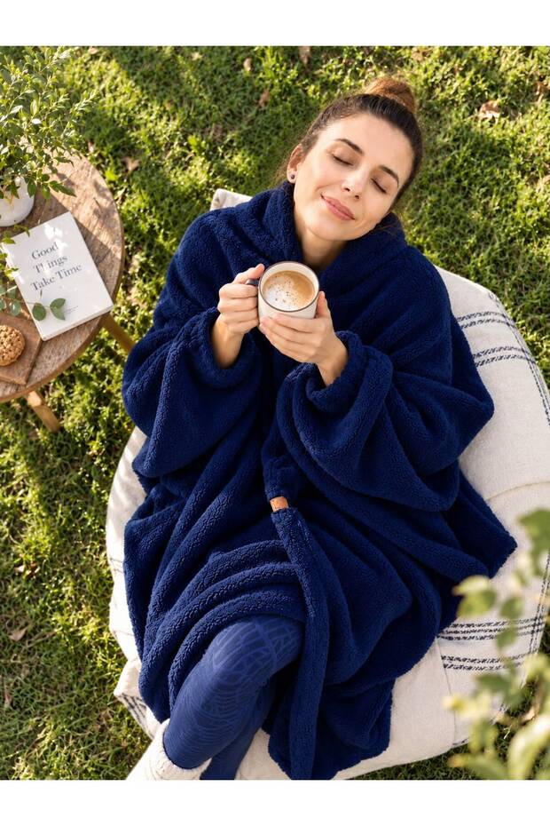 Oversize Wearable Tv Blanket Unisex-Navy Blue-M