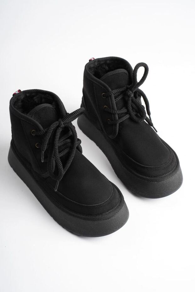 Women's Winter Fur Black Thick Soled Suede Boots&Booties