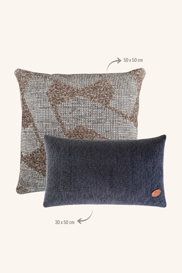 Navy Blue Brown Patterned Padded 2-Piece Throw Pillow Set