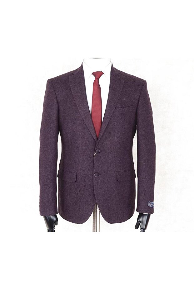 Wool Men's Regular Fit Mono Collar Purple Drop 6 Single Jacket