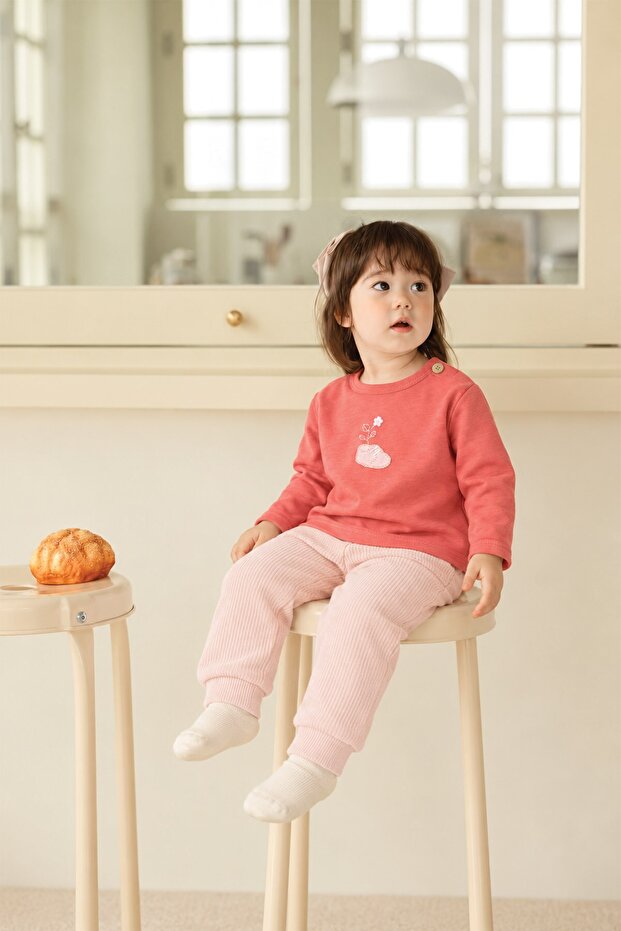 Embroidered Seasonal Baby Set 0-3 Years Coral