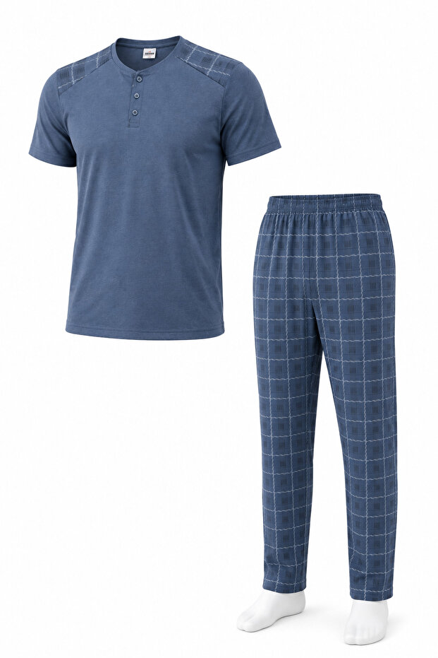 Men's Comfortable Fit Round Neck Short Sleeve Cotton Pajama Set 9055