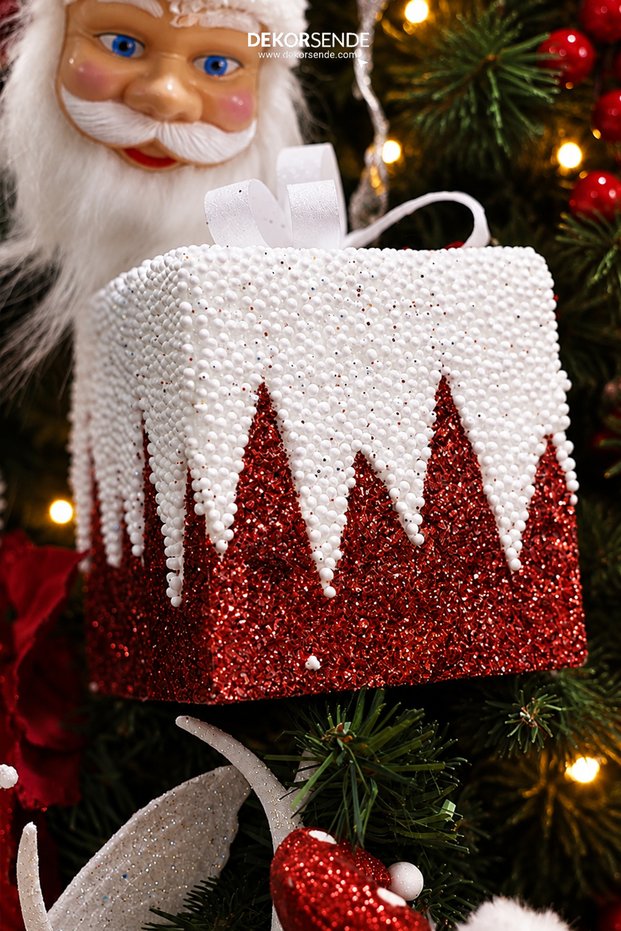 Christmas Ornament Zigzag Gift Box Red 12 cm