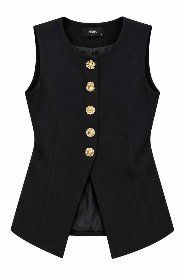 Crew Neck and Front Button Detailed Vest