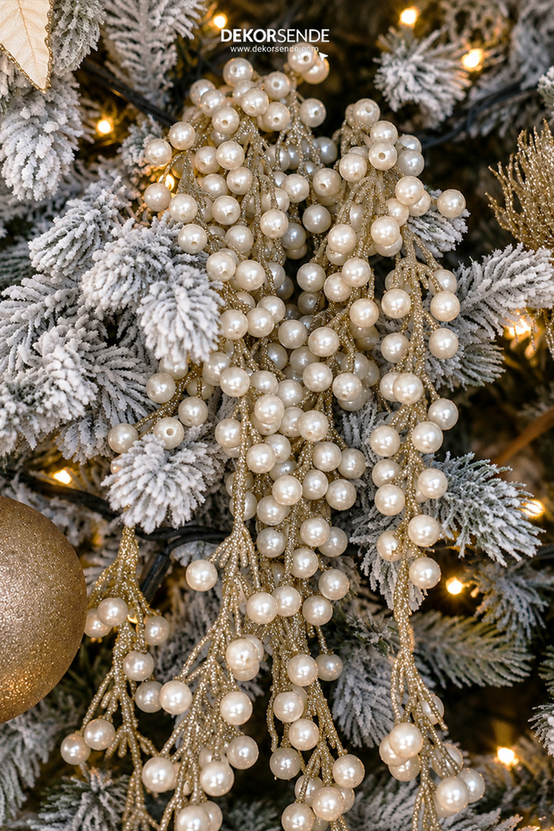 Christmas Ornament Pearl Pendant Lamp Branch White 110 cm