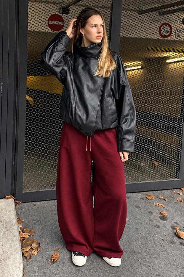 Burgundy Stoperli Barrel Fit Brushed Inside Women's Sweatpants Mg2687