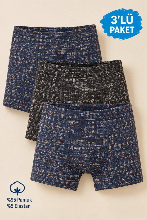 Boy's Cotton Lycra Patterned Comfortable Cut Boxer 3-Pack 8729