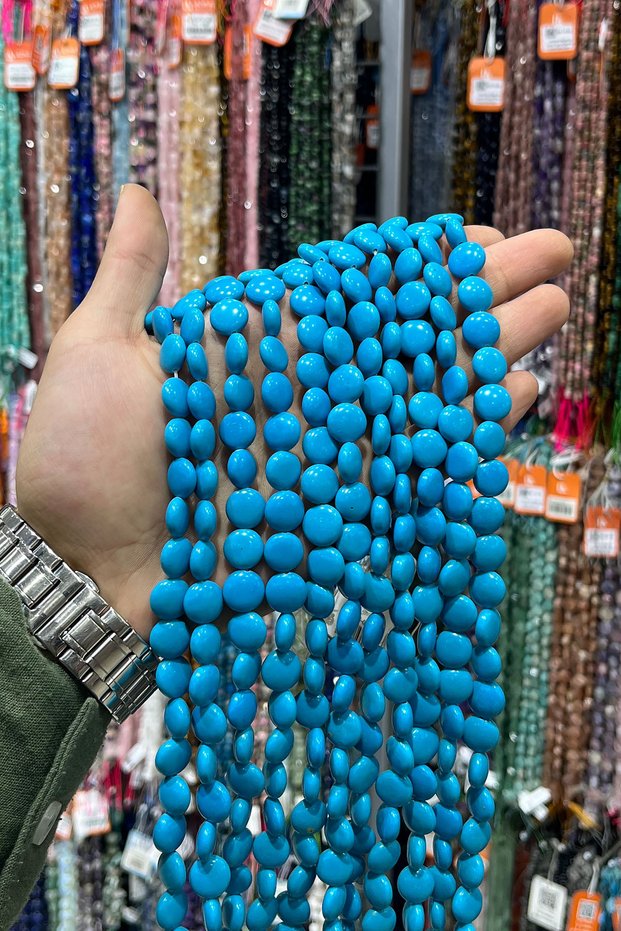 Turquoise Stone Circle Cut Bright Blue 12mm Natural Stone String [B+]