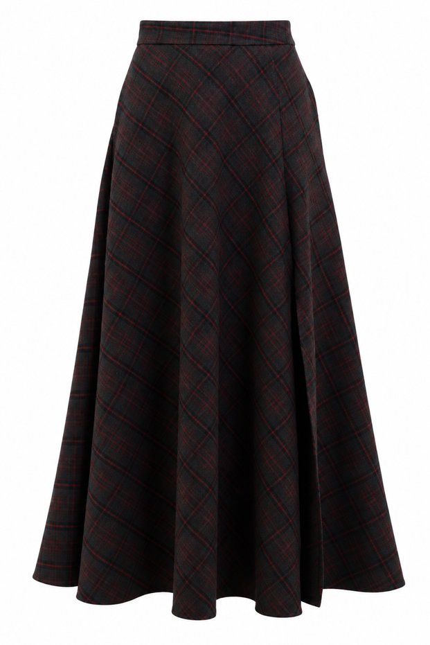 Anthracite Claret Red Plaid Slit Skirt