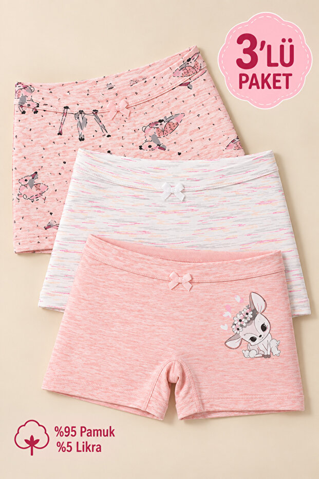 Girl's Cotton Colorful Lycra Boxer 3-Pack 6103